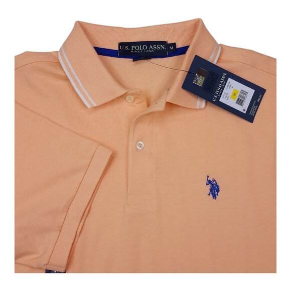 U.S. Polo Assn. Mens Peach Polo Shirt Medium Cotton Short Sleeve - Picture 1 of 9